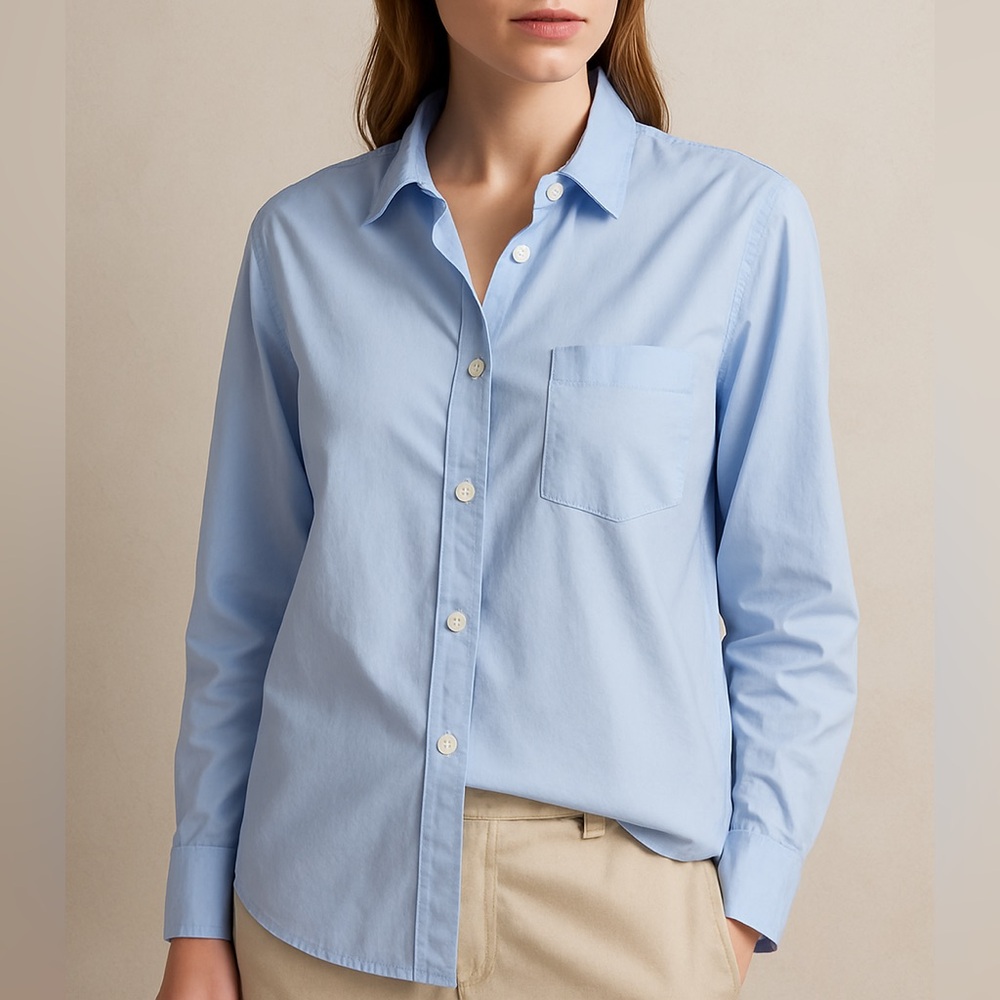 Theory Blue Lourah Fine Stretch Button Down Shirt